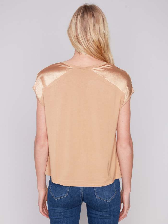 Satin V-Neck Knit Top - Corn