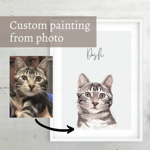 Personalized Watercolor Cat Portrait - The Perfect Gift for Cat Lovers and Pet Memorials