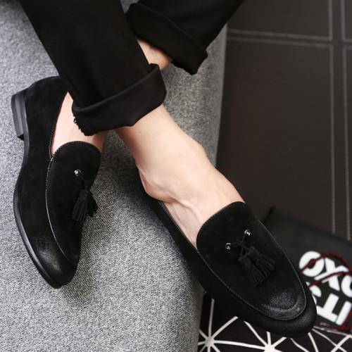 Genuine leather retro men's leather shoes - Black