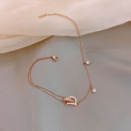 Steel Letter D Anklets For Women Fashion Crystal Anklet Bracelet On Leg Summer Beach Anklet Set Female Foot Jewelry