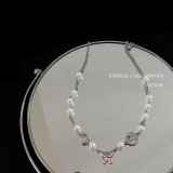 Butterfly Pearl Necklace female summer light luxury niche design high-grade pendant clavicle chain accessories