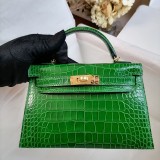 Hand sewn wax thread imported American crocodile skin women's Bag Mini second generation 19 inch small Kelly fashion one shoulder portable