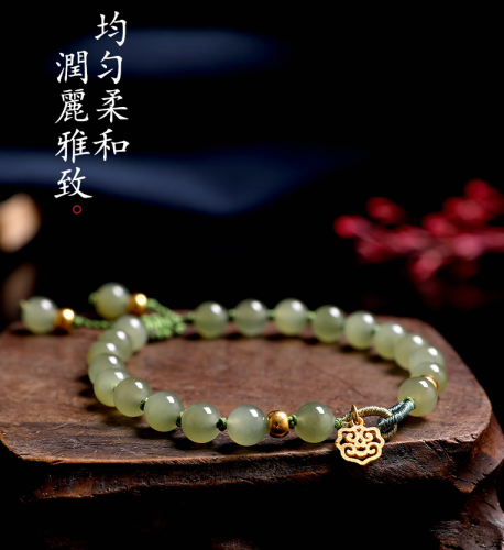 Natural duck egg green and tian jade hand string women DIY24K full gold beads ancient method jinxiangyun bracelet