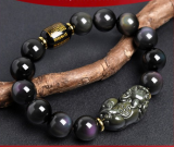 Obsidian jade bracelet, male Buddhist sutra and beads, men's bracelet, high-end fashion, exquisite men's gift