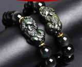 Obsidian jade bracelet, male Buddhist sutra and beads, men's bracelet, high-end fashion, exquisite men's gift