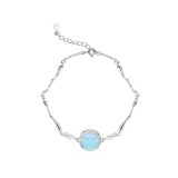 925 Sterling Silver Opal Round Bead Charm Bracelet Elegant Women Fashion Jewelry Браслет A204