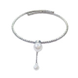 Design sense inlaid with diamond, full of diamond, pearl opening collar, temperament and fashion, clavicle chain