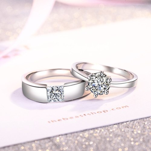 pt950 sterling silver new women's fashion jewelry high quality crystal zircon four claw six claw men and women couple ring