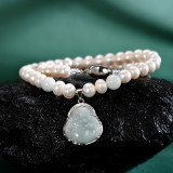 Old Feng Xiang Cloud Pearl Necklace Female Natural Freshwater Jade Collarbone Mother's Day gift to the elders