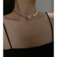 Platinum-encrusted love retro Baroque Pearl Necklace Female Tide Cold Wind Joker Accessories Simple temperament clavicle chain