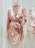 Italian LA PERLA Classic MAISON Cherry Blossoms Acne Embroidered Silk Robe Pajama