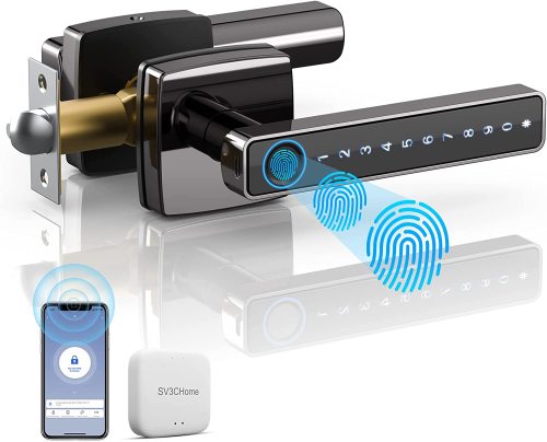 Fingerprint Door Lock, Keyless Entry Door Lock, SV3CHome WiFi Smart Lock with Gateway, Front Door Knob Unlock via Bluetooth App Control/ Remote Control/ Passcode/ Fingerprint and Keys