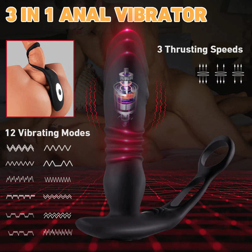 SAUL 3 teleskopischer 10 Vibrations Doppel-Penisring Prostata Vibrator