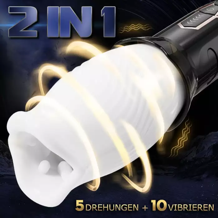 TORNADO 2 IN 1 Blowjob Cup Masturbator 10 Rotation 5 Vibration 360° Drehung