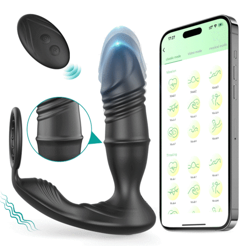 APP/Controller 9-Telescopic-Vibration-Penis Ring Locking Prostata Massager