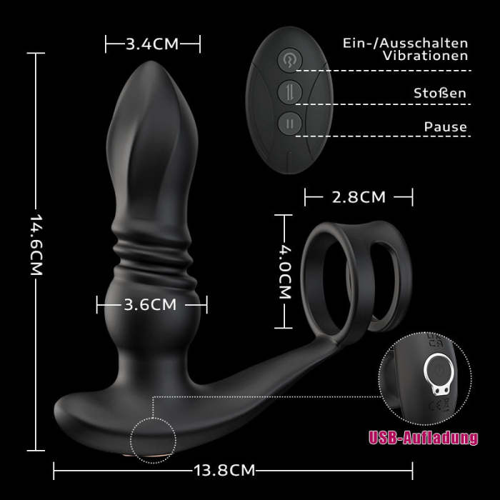 7 Thrusting 7 Vibrating Drill Spirals Double Cock Rings Prostata-Massagegerät