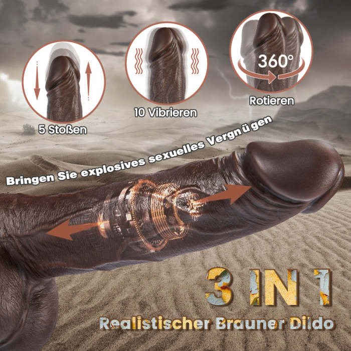 Dunkelbrauner 22cm 5 Stoßen 10 Vibrieren Realistischer Dildo