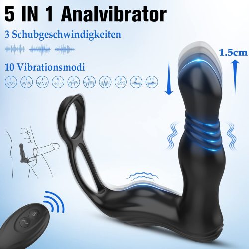 Anal Vibratoren mit stoßfunktion, 5 in 1 Analplug Buttplug mit 10 Vibrationsmodi & 3 Schubmodi
