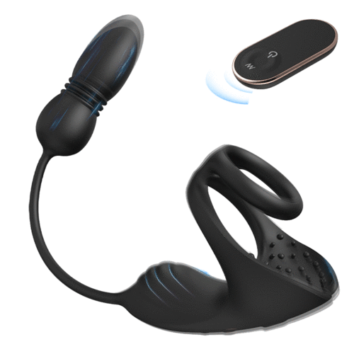 Eveandlove™ 9 Thrusting & Vibrating Prostate Massager with Dual Cocking Rings Testicular Stimulator