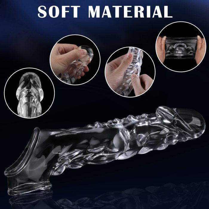 Eveandlove™ 3.6 inch Clear Reusable Penis Sleeve with Vibrator Penis Ring