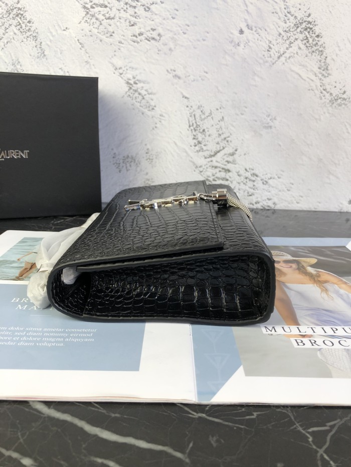 YSL KATE MEDIUM CHAIN BAG WITH TASSEL IN EMBOSSED CROCODILE SHINY LEATHER