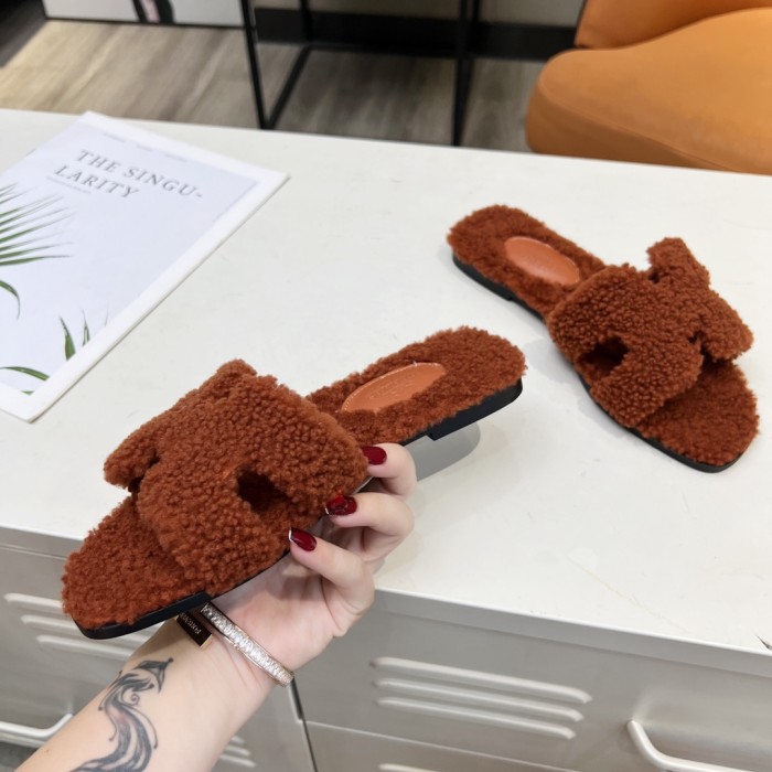 Hermes shoes plush sandal flats 15 color H004 01