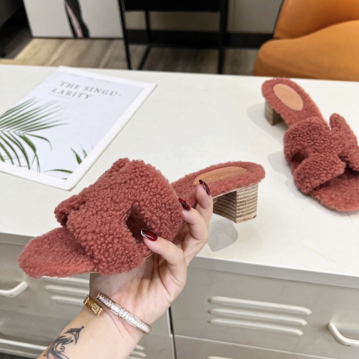 Hermes shoes plush sandal Middle heel 14 color H004 02