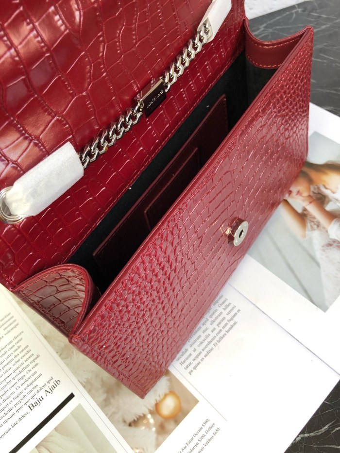 YSL KATE MEDIUM CHAIN BAG WITH TASSEL IN EMBOSSED CROCODILE SHINY LEATHER