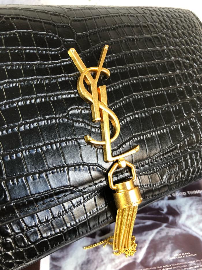 YSL KATE MEDIUM CHAIN BAG WITH TASSEL IN EMBOSSED CROCODILE SHINY LEATHER