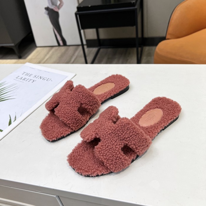 Hermes shoes plush sandal flats 15 color H004 01