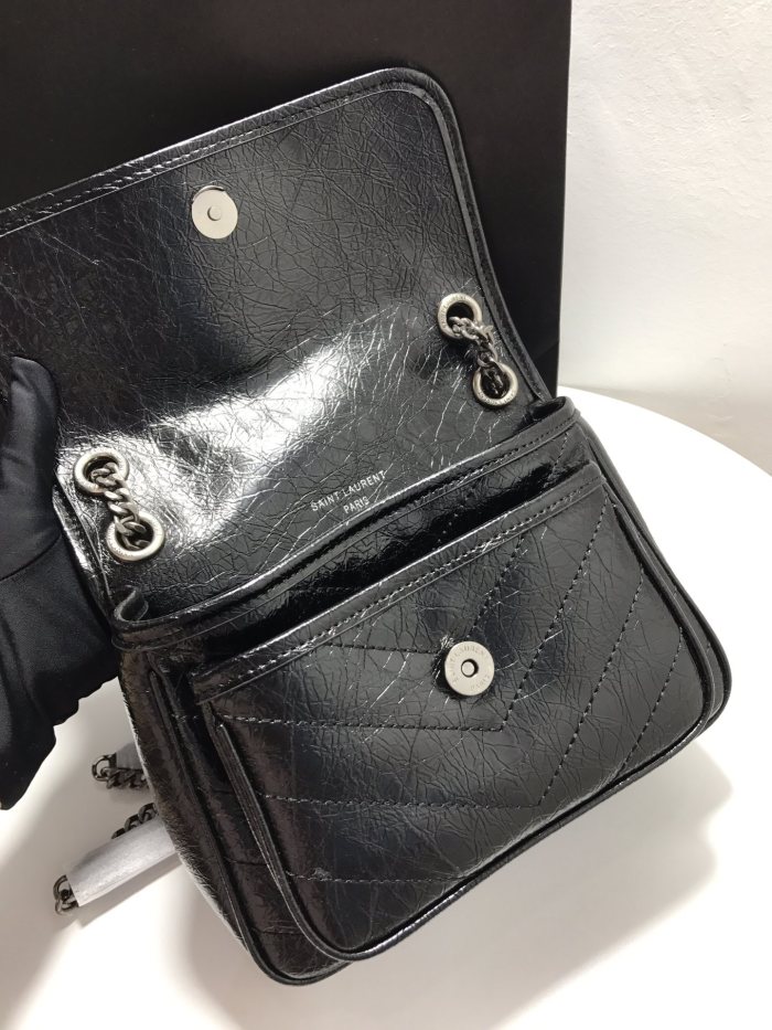 YSL NIKI BABY CHAIN BAG IN CRINKLED VINTAGE LEATHER