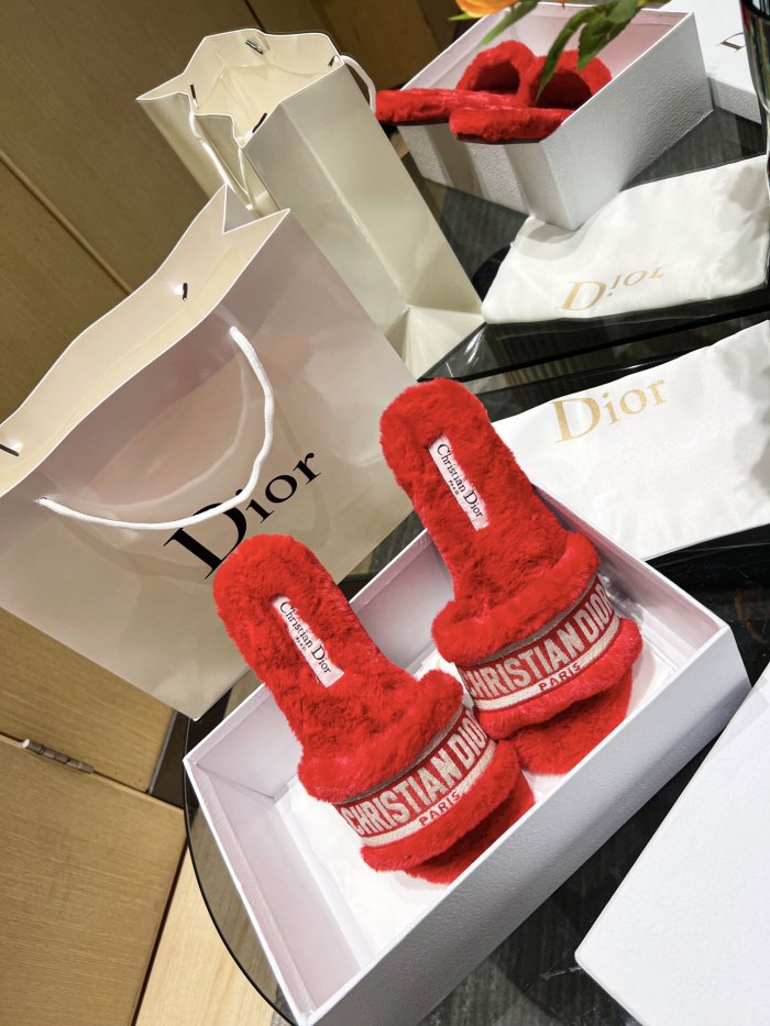 Dior shoes Plush slippers Embroidered logo CD001