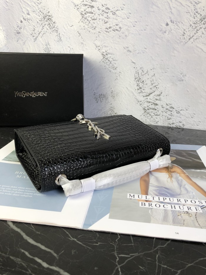 YSL KATE MEDIUM CHAIN BAG WITH TASSEL IN EMBOSSED CROCODILE SHINY LEATHER