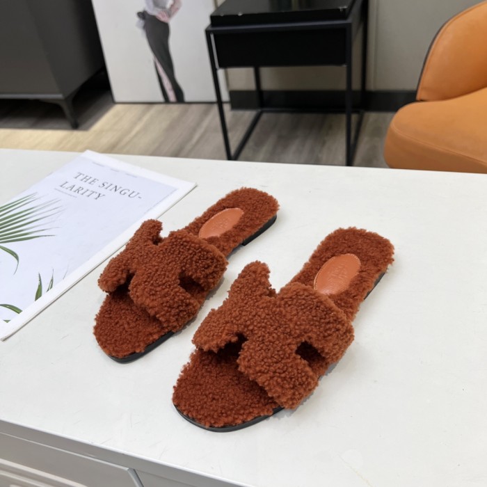 Hermes shoes plush sandal flats 15 color H004 01