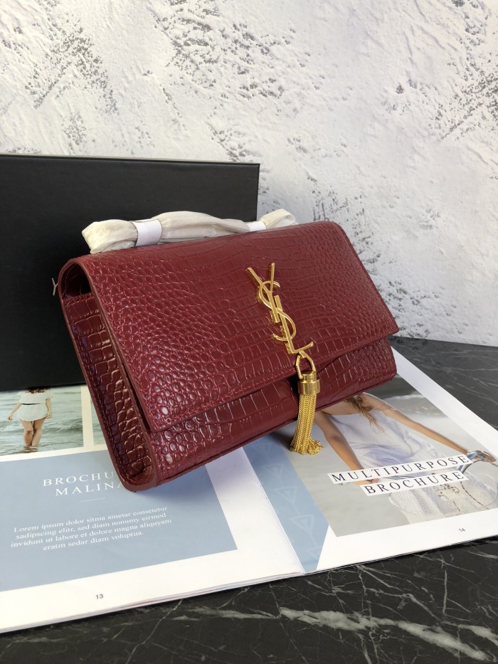 YSL KATE MEDIUM CHAIN BAG WITH TASSEL IN EMBOSSED CROCODILE SHINY LEATHER