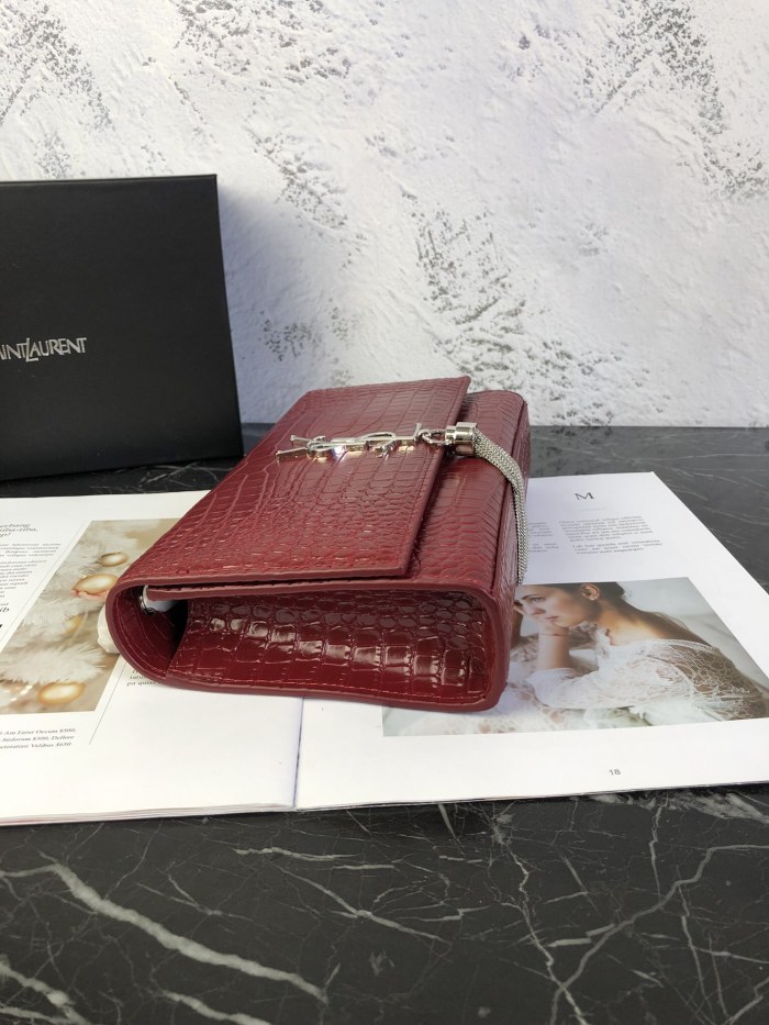 YSL KATE MEDIUM CHAIN BAG WITH TASSEL IN EMBOSSED CROCODILE SHINY LEATHER