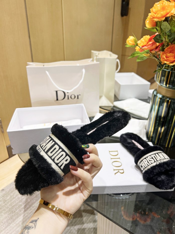 Dior shoes Plush slippers Embroidered logo CD001