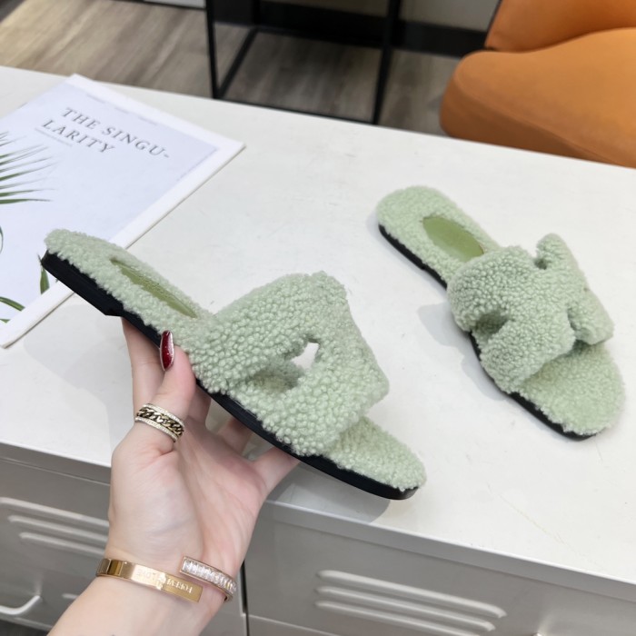Hermes shoes plush sandal flats 15 color H004 01