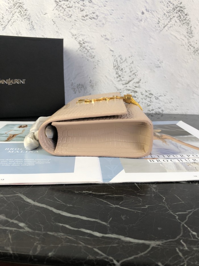 YSL KATE MEDIUM CHAIN BAG WITH TASSEL IN EMBOSSED CROCODILE SHINY LEATHER