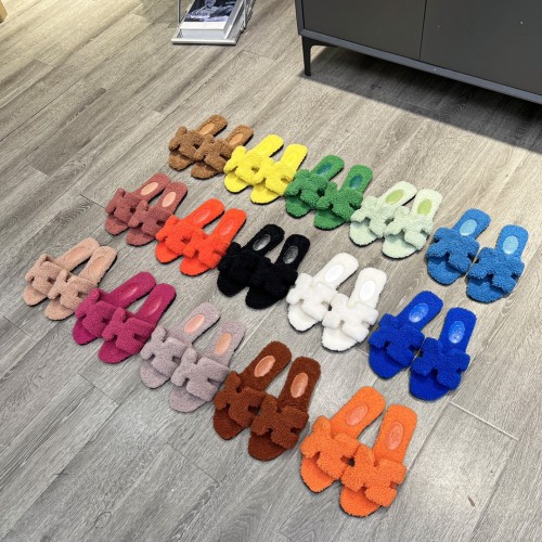 Hermes shoes plush sandal flats 15 color H004 01