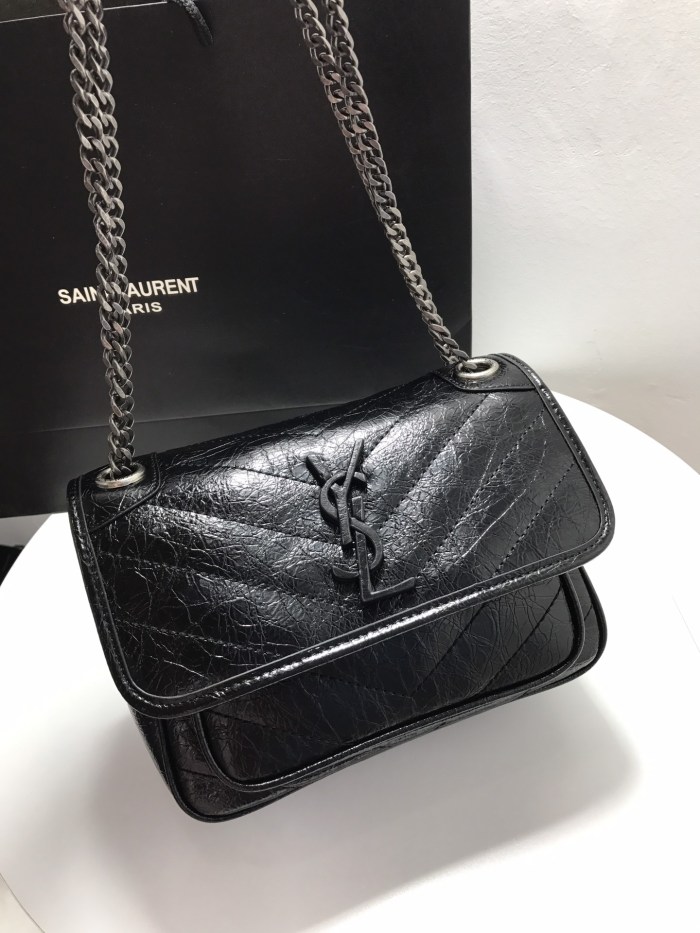 YSL NIKI BABY CHAIN BAG IN CRINKLED VINTAGE LEATHER