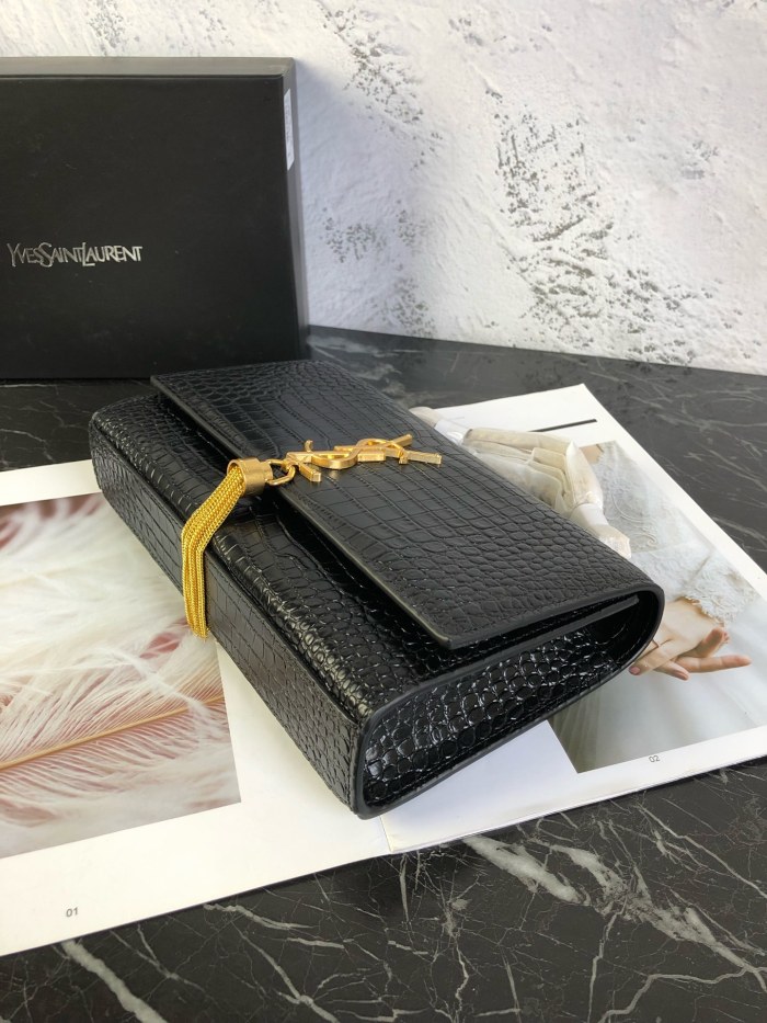 YSL KATE MEDIUM CHAIN BAG WITH TASSEL IN EMBOSSED CROCODILE SHINY LEATHER