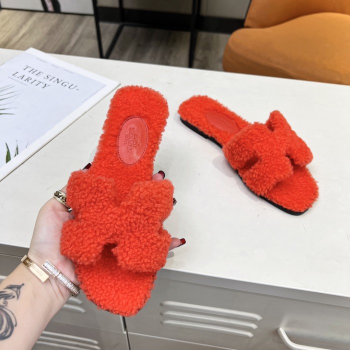 Hermes shoes plush sandal flats 15 color H004 01