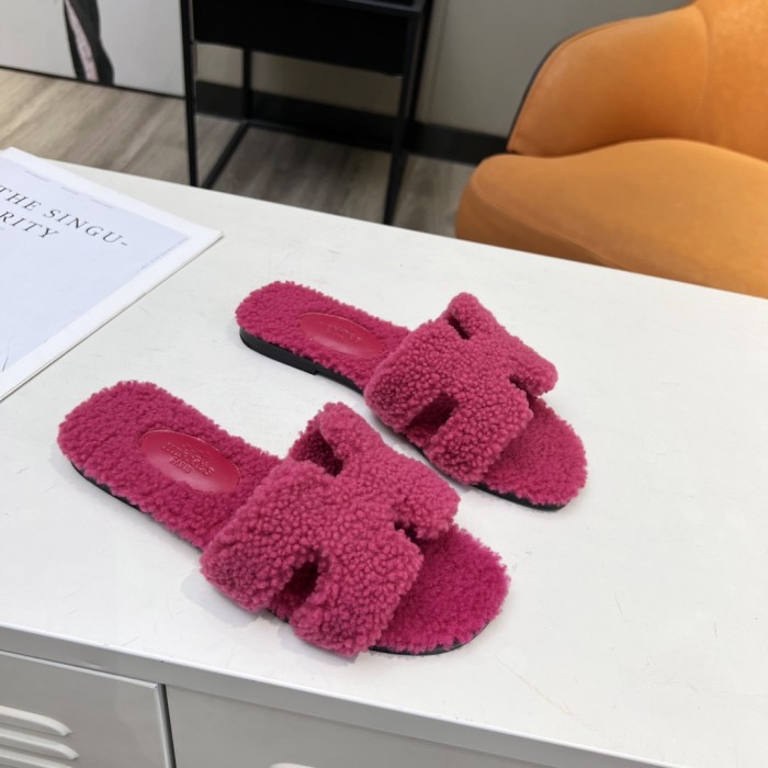 Hermes shoes plush sandal flats 15 color H004 01