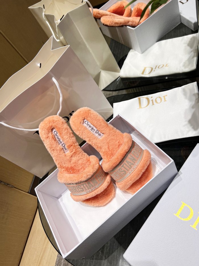 Dior shoes Plush slippers Embroidered logo CD001