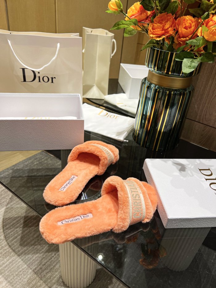 Dior shoes Plush slippers Embroidered logo CD001