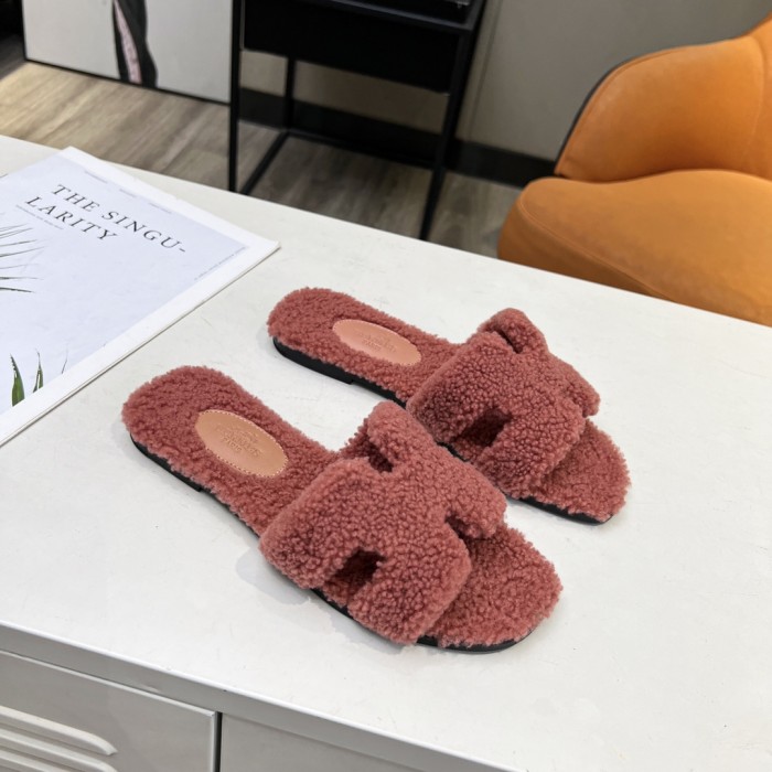 Hermes shoes plush sandal flats 15 color H004 01
