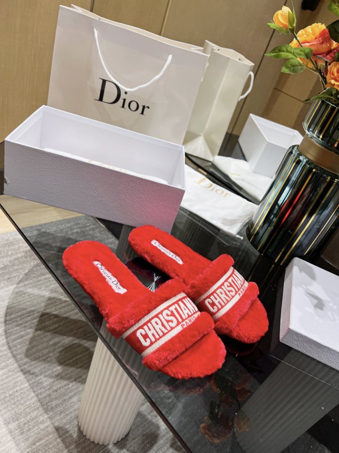 Dior shoes Plush slippers Embroidered logo CD001