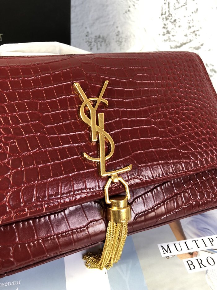 YSL KATE MEDIUM CHAIN BAG WITH TASSEL IN EMBOSSED CROCODILE SHINY LEATHER