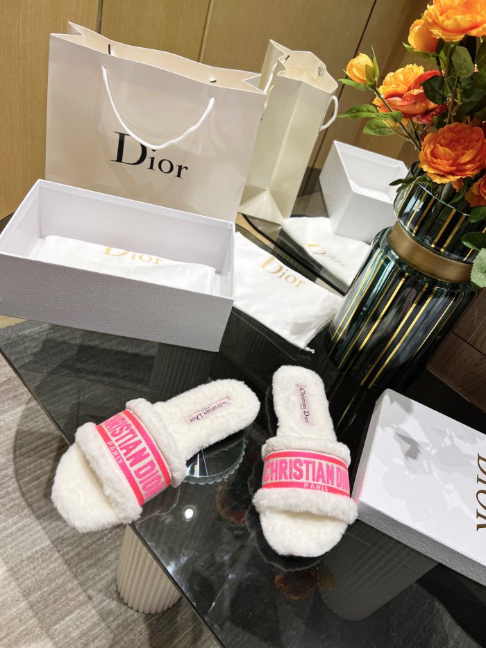Dior shoes Plush slippers Embroidered logo CD001